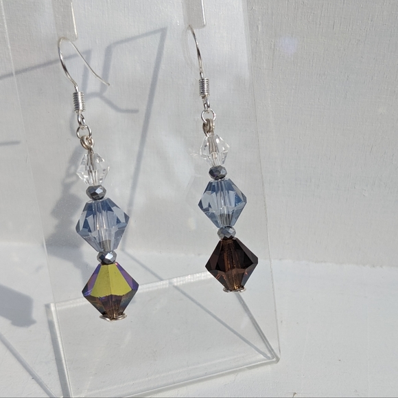 Artisan Sparkly Bi-Cone Czech Glass Beaded Earrings Handmade Beautiful - Picture 10 of 10